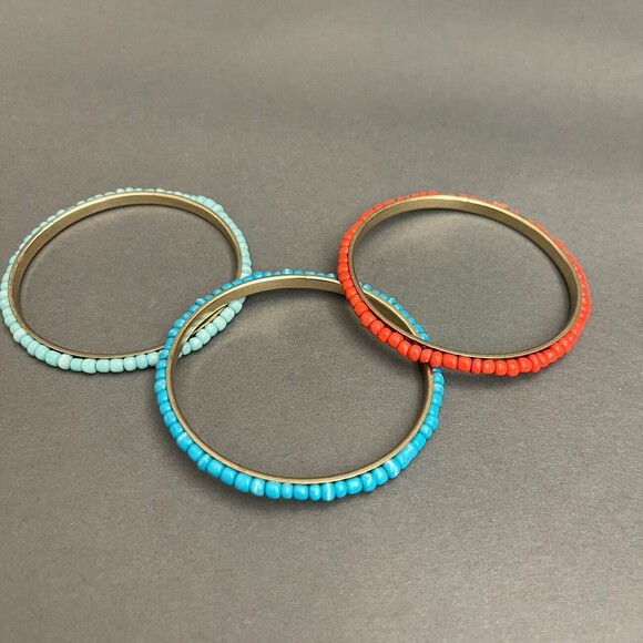 Blue Orange Beaded Beads Gold-tone Fashion Bangle Bracelets Lot of 3 NWOT - Picture 1 of 8